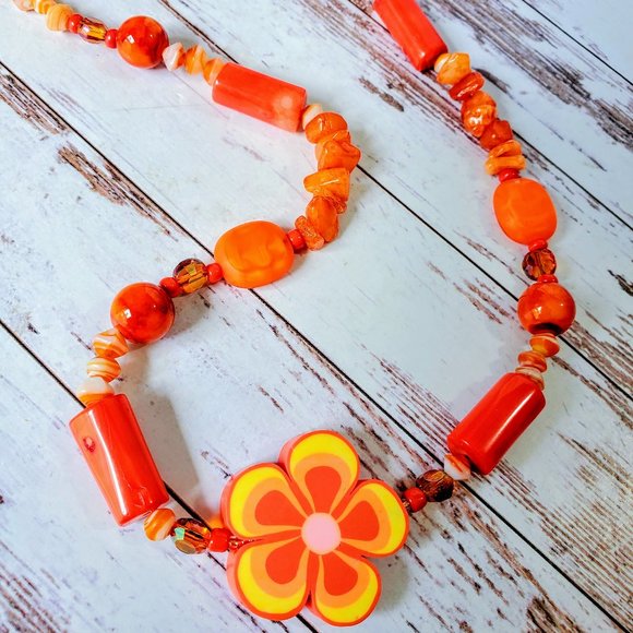 Boho Denim Girl Jewelry - Happy Day Coral Beaded Necklace